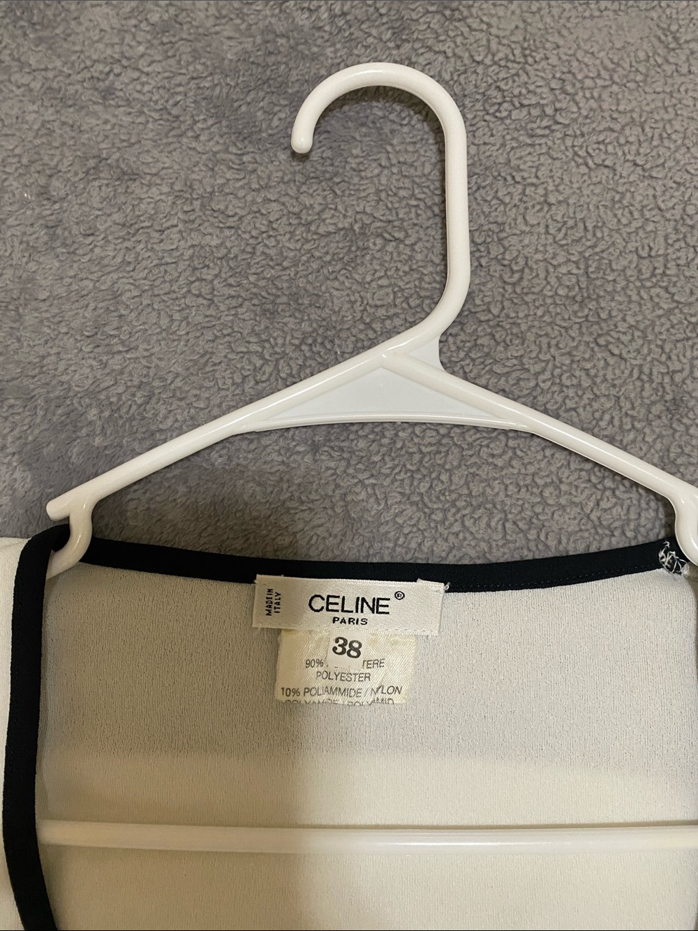 Celine White Scoop Neck Tee with Black Trim and Logo - Picture 3 of 11